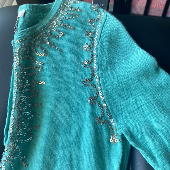 Cache Sz M Teal Silk Cashmere Blend Beaded Bling Sweater. - Picture 5 of 7